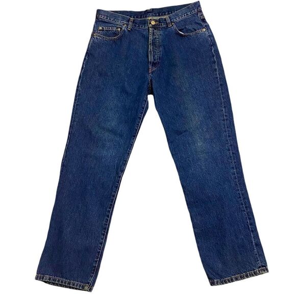 RRL Ralph Lauren Double RL Button Fly Dark Wash Vintage Denim Jeans Size 34 x 30 - Picture 1 of 7